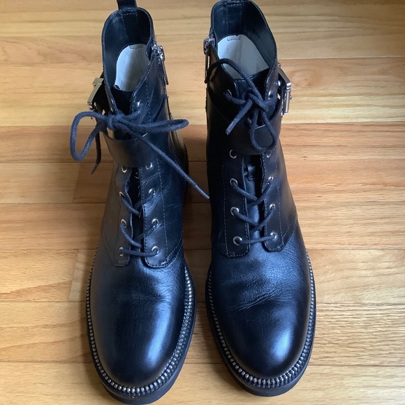 Michael Kors Vivia Zip Trimmed Leather Combat Bootie Black SZ 9.5 - Picture 11 of 16